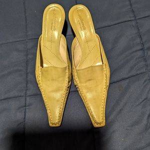 Luisa Benelli For NavyBoot Green Leather Mules Pointy Toes Size 8